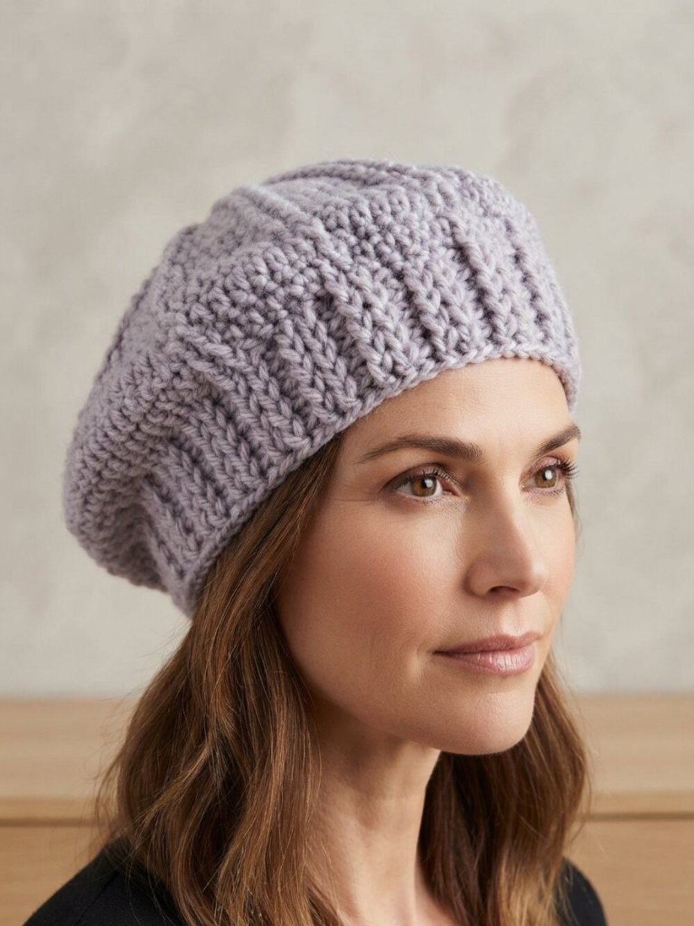 Handmade Lavender Crochet Beret Hat – Handcrafted Slouchy Knit Beanie / Tam